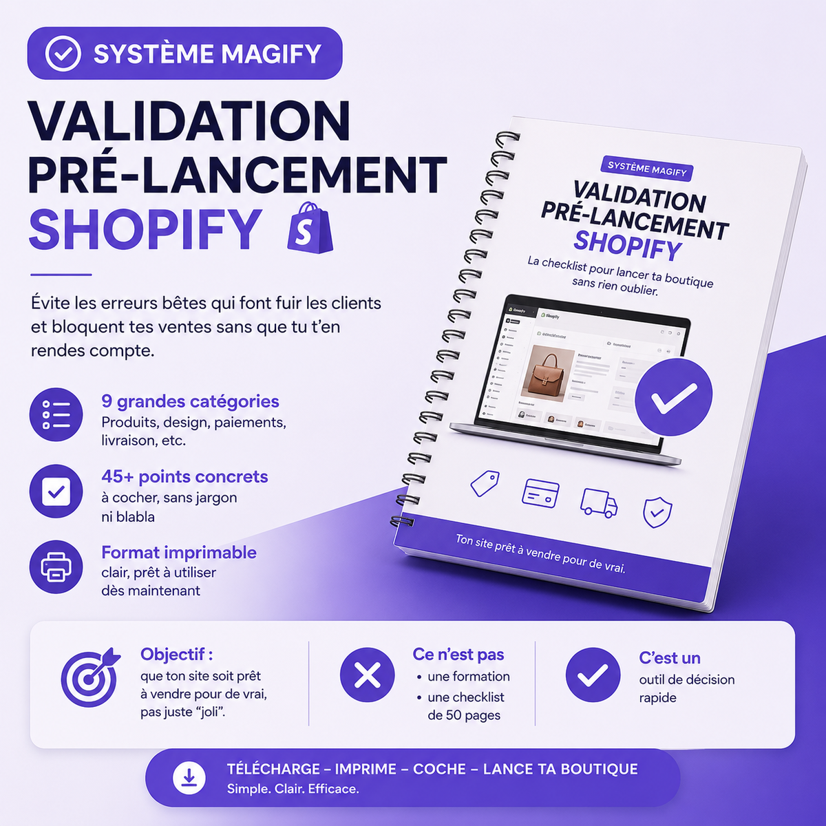 Illustration du système Magify de validation pré-lancement Shopify