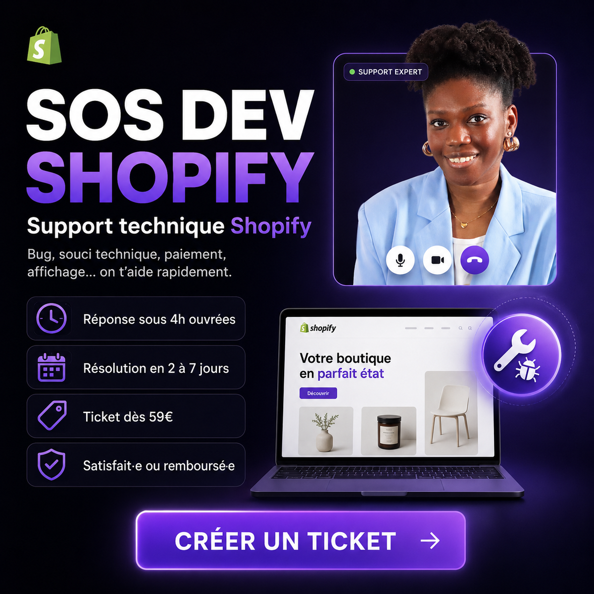 Illustration du service de support technique Shopify SOS Dev par Magify